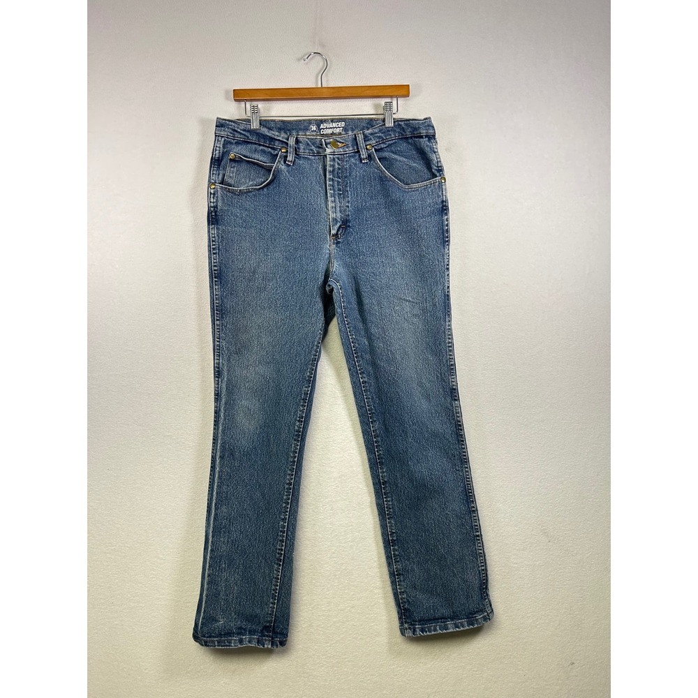 Wrangler Advanced Comfort‎ Jeans Mens 35x32 Blue Slim Fit Straight Leg Denim